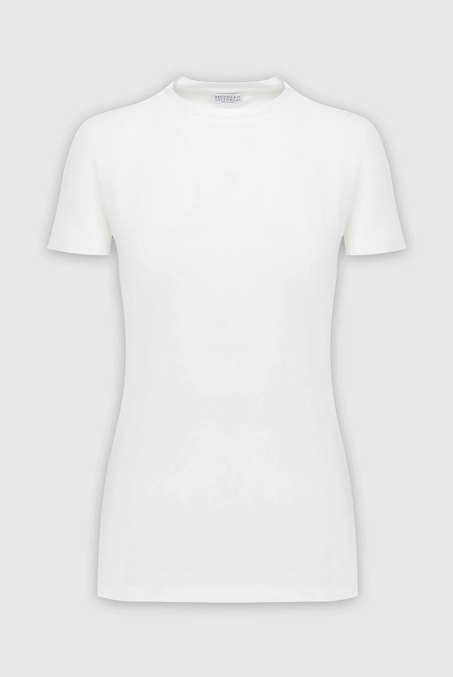 Brunello Cucinelli Women's white basic T-shirt with a smooth texture - 93% cotton, 7% elastane. Country of origin: Italy. Care: specialized cleaning - photo 1