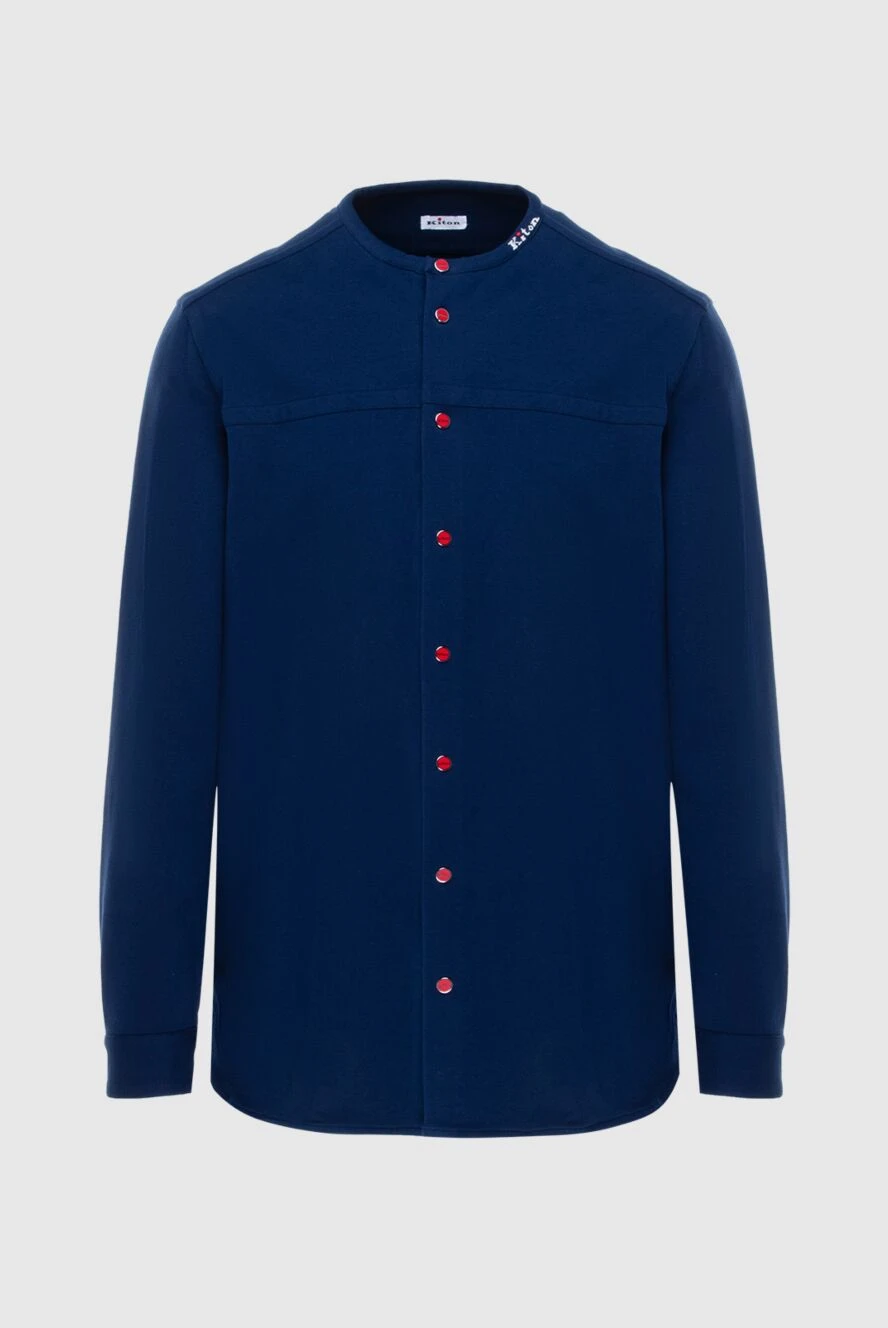 Kiton Men's blue cotton and elastane shirt - Extras: no collar. Composition: 89% cotton, 11% elastane. Clasp: buttons. Country of manufacture: Italy. Care: specialized cleaning - photo 1