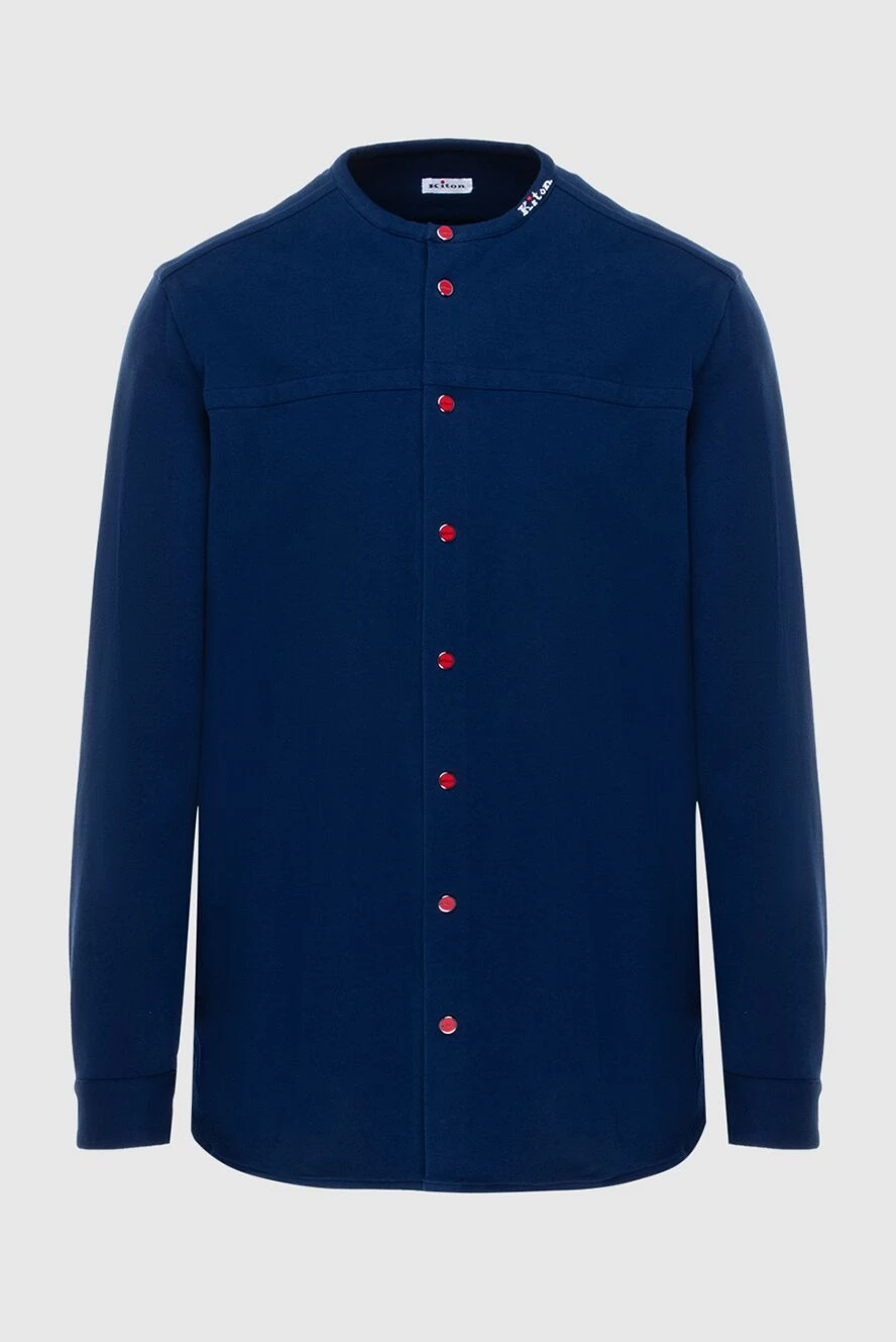 Kiton Blue cotton and elastane shirt for men - no collar. 89% cotton, 11% elastane. buttons. Country of origin: Italy. Care: specialized cleaning - photo 1