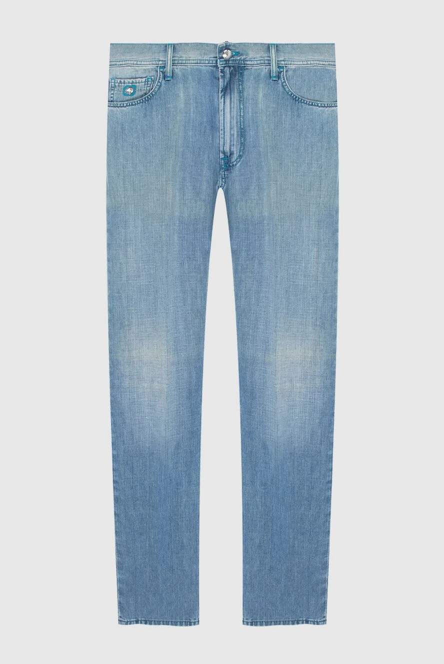 Stefano Ricci Джинсы из хлопка и льна голубые мужские - эффект потертости. 70% хлопок, 30% лен. пуговица, молния. три боковых кармана, два кармана сзади . Страна производитель: Италия. Уход: специализированная чистка - фото 1