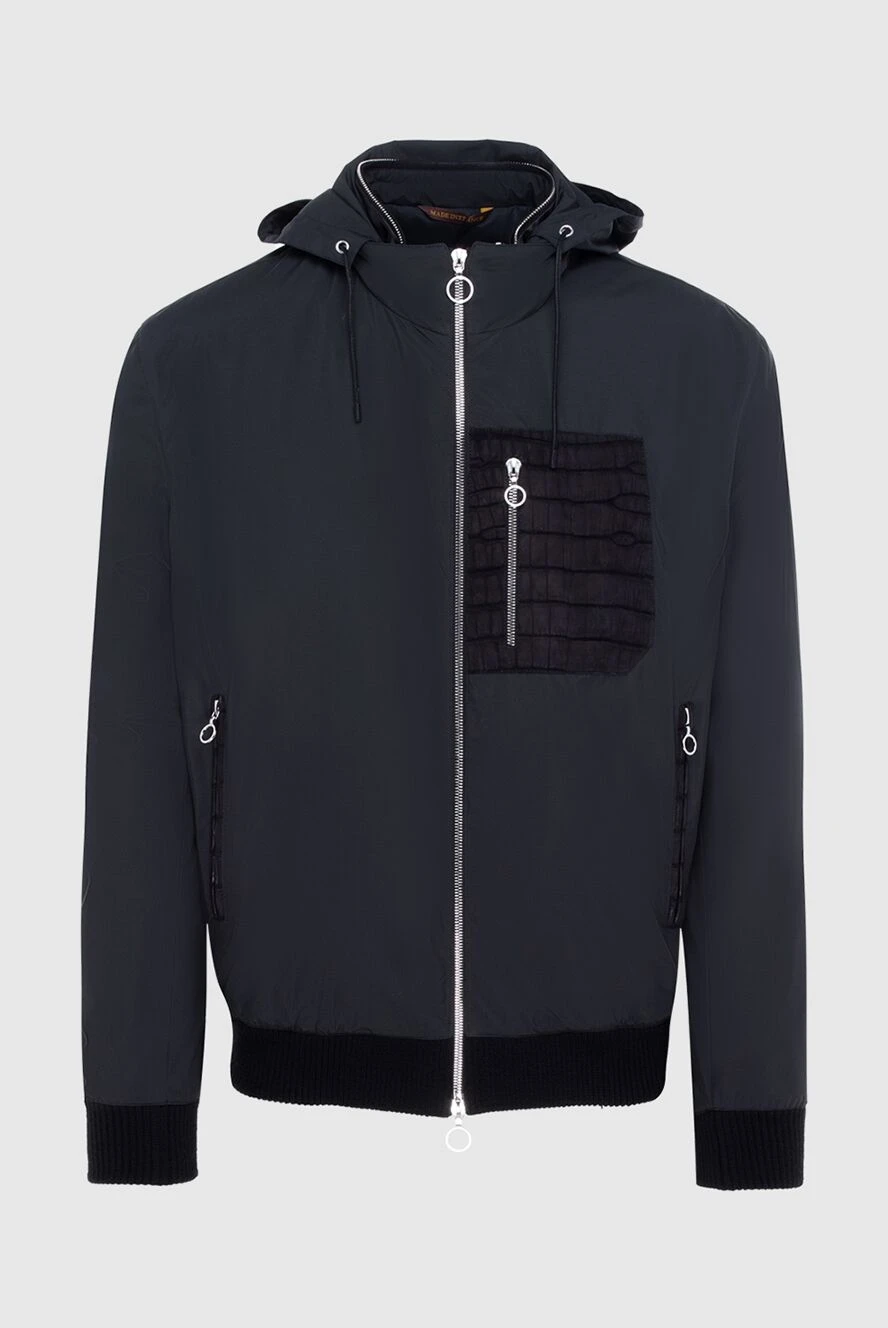 Seraphin Куртка из полиэстера и кожи крокодила черная мужская - Фактурный узор. Капюшон. полиэстер, кожа крокодила. Молния. Два боковых кармана, один нагрудный кармана на молнии. Страна производитель: Франция. Уход: специализированная чистка - фото 1