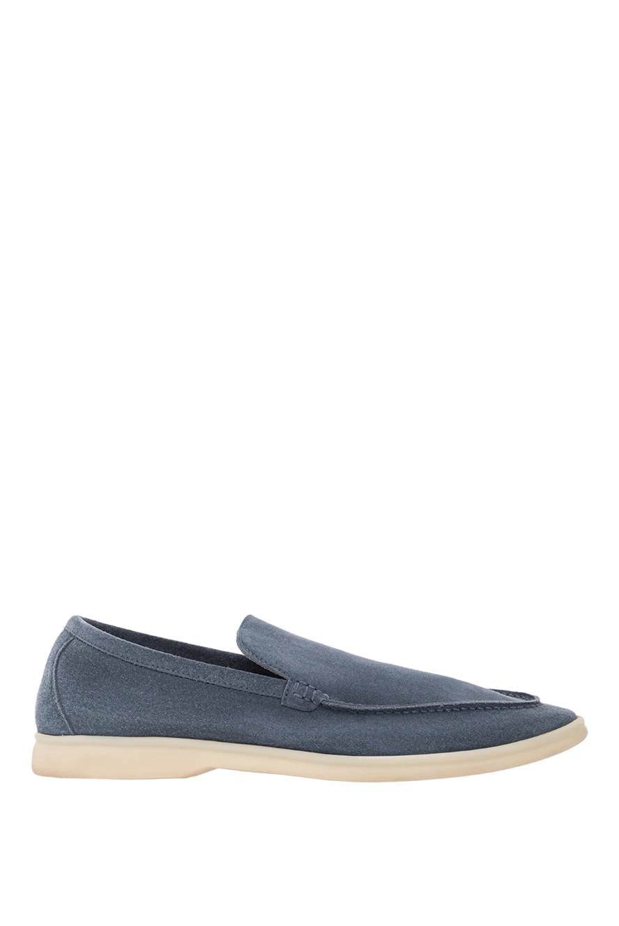 Loro Piana Повседневные лоферы мужские из тёмно-синей замши с комфортной подошвой - контрастная белая подошва. 100% замша. Страна производитель: Италия. Уход: специализированная чистка - фото 1