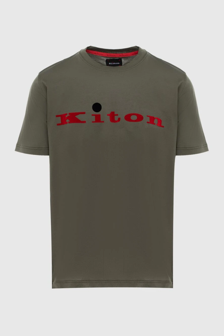 Kiton Green cotton T-shirt for men - Decor: embroidery logo. Composition: 100% cotton. Country of manufacture: Italy. Care: specialized cleaning - photo 1