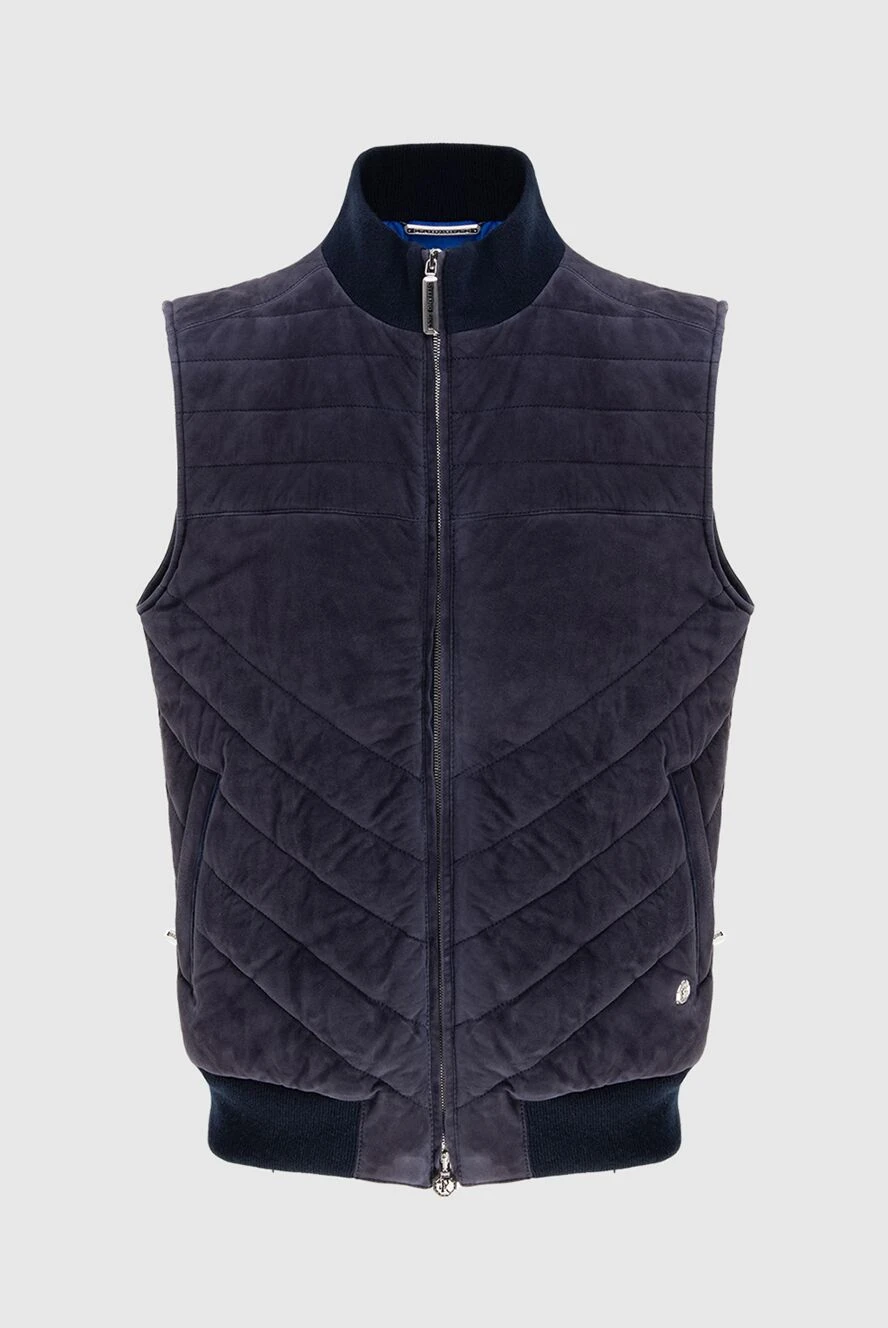 Stefano Ricci Жилет из замши и кожи крокодила синий мужской - 100% замша, 100% кожа крокодила, 100% натуральная кожа. Молния. Два боковых кармана, два внутренних кармана. Страна производитель: Италия. Уход: специализированная чистка - фото 1