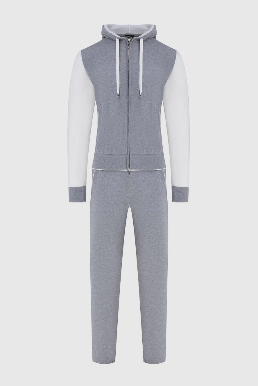 Cesare di Napoli Gray men's cotton sports suit - Decor: Contrast trim. Additionally: Hood. Composition: 100% cotton. Closure: Drawstring, zipper. Pockets: Four side pockets. Country of origin: Italy. Care: specialized cleaning - photo 1