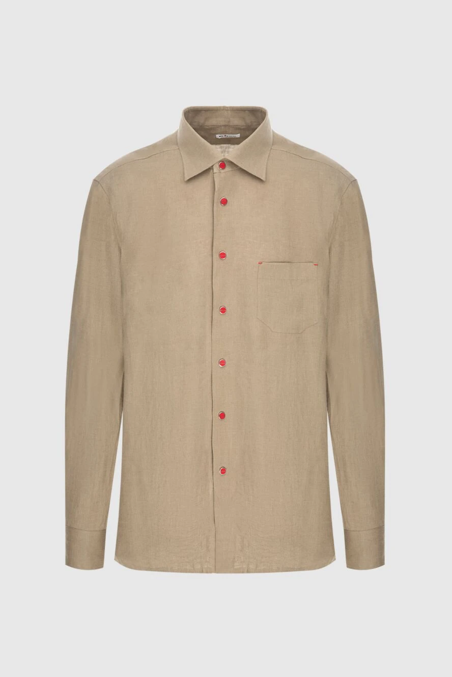 Kiton Men's beige linen shirt - Extras: chest pocket. Composition: 100% linen. Clasp: buttons. Country of manufacture: Italy. Care: specialized cleaning - photo 1