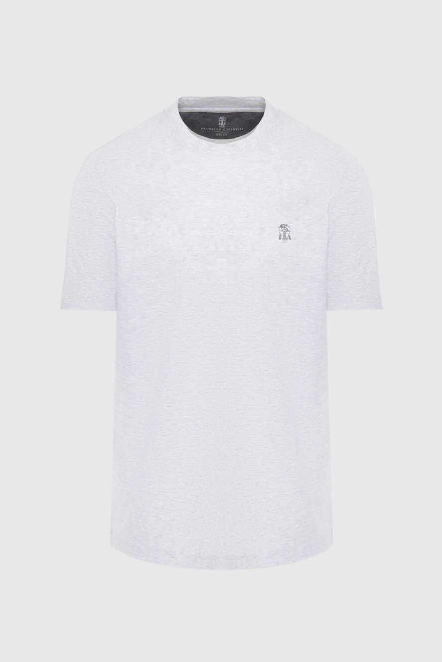Brunello Cucinelli Футболка серая меланжевая с вышивкой на груди - лого. 100% хлопок. Страна производитель: Италия. Уход: специализированная чистка - фото 1