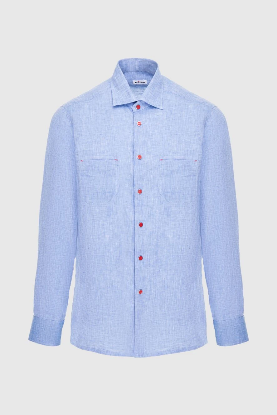Kiton Мужская рубашка из голубого хлопка с контрастной фурнитурой - нагрудные карманы. 100% хлопок. кнопки. Страна производитель: Италия. Уход: специализированная чистка - фото 1