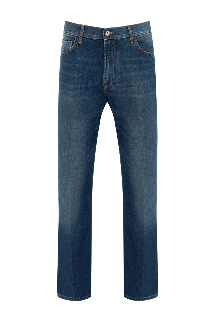 Stefano Ricci Джинсы из хлопка синие мужские - эффект потертости, кожа змеи. 98% хлопок, 2% эластан. пуговица, молния. три боковых кармана, два кармана сзади . Страна производитель: Италия. Уход: специализированная чистка - фото 1