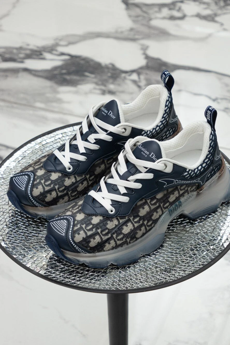 Dior women's blue sneakers with logo print and white laces 173770