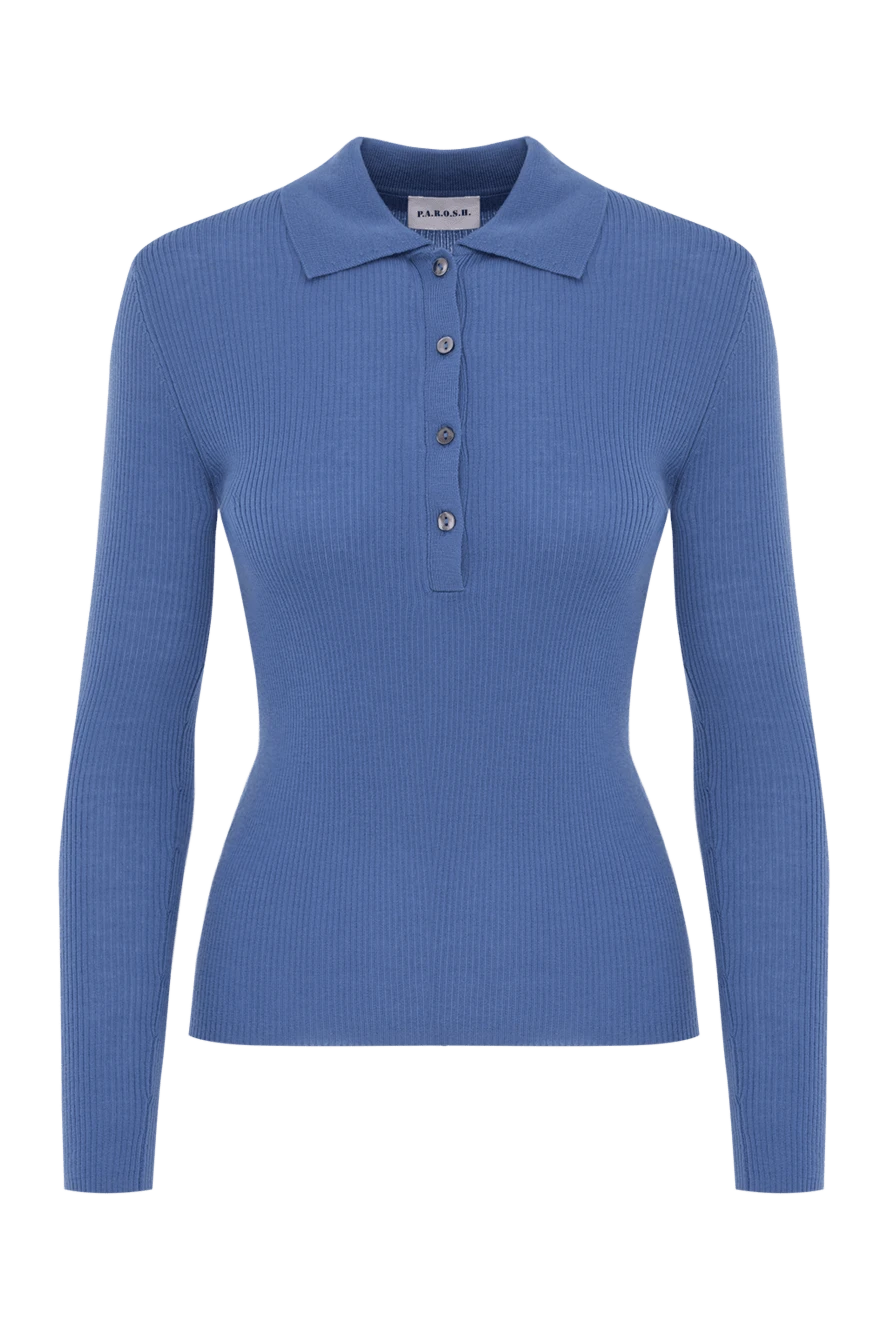 P.A.R.O.S.H. Blue wool polo shirt for women - knitted cut. 100% wool. button. Country of manufacture: Italy. Care: specialized cleaning - photo 1