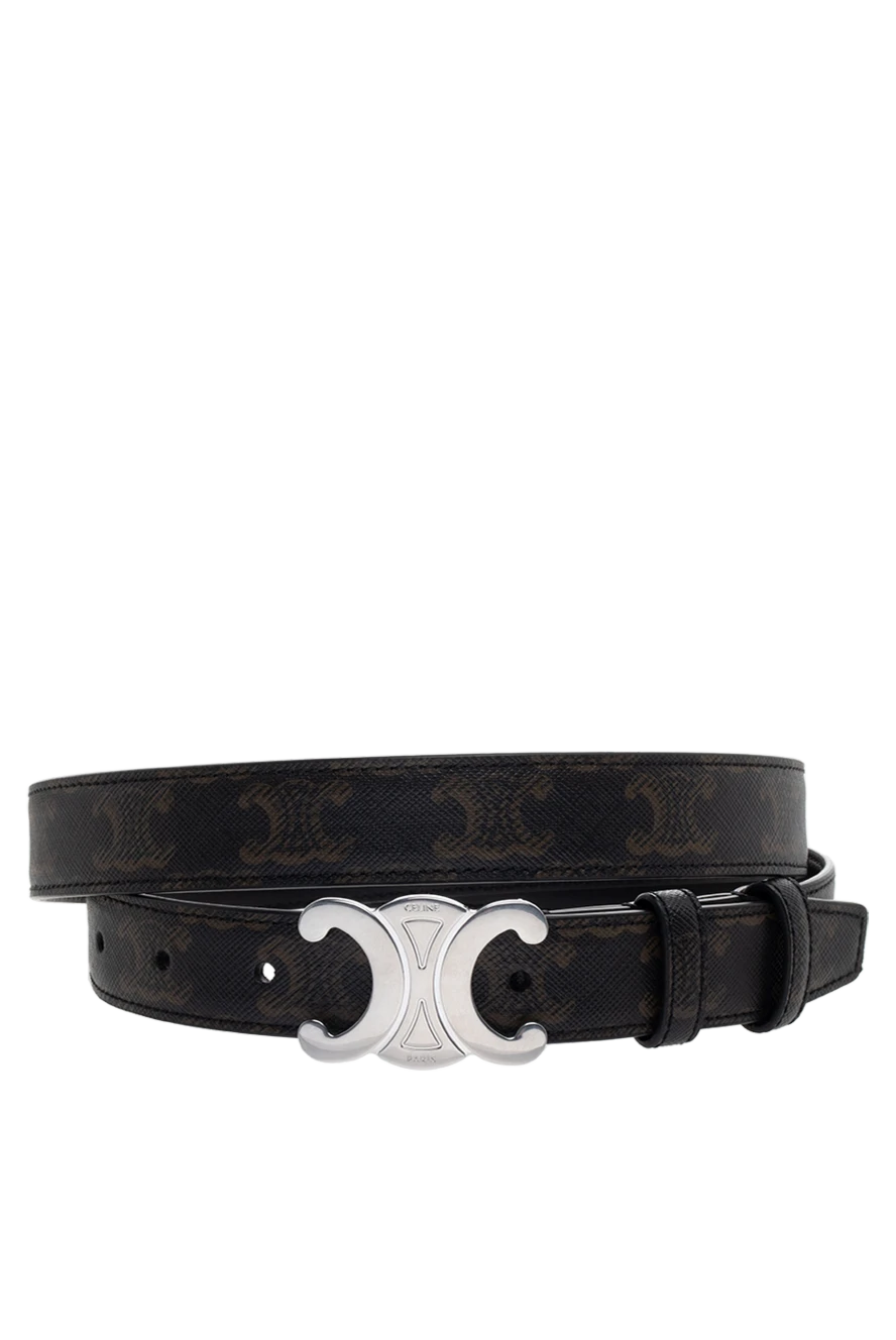 Celine Women's black leather belt with logo print - Decoration: logo print all over, metal logo on buckle. genuine leather. buckle. Country of origin: Italy. Care: specialized cleaning - photo 1