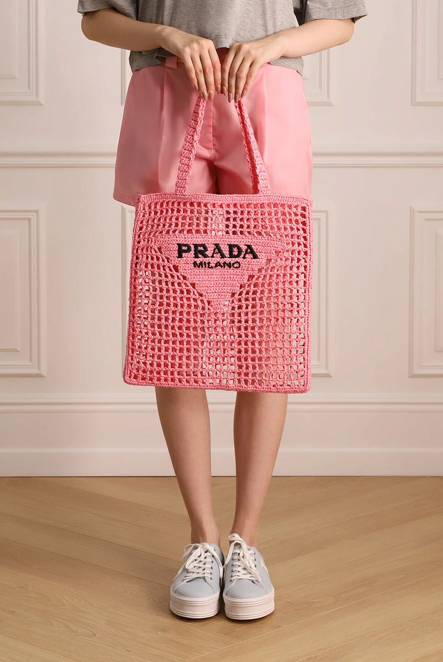 Prada women's wicker bag pink with black logo 174236 — Buy in