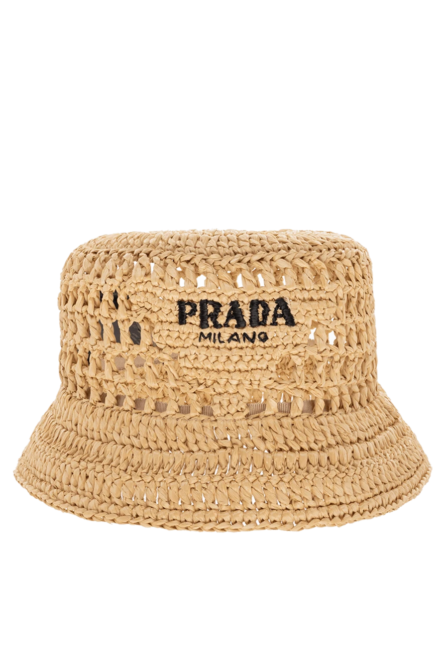Prada Панама женская желтая с плетением и вышитым логотипом - плетение, вышитый логотип. рафия. Страна производитель: Италия. Уход: специализированная чистка - фото 1