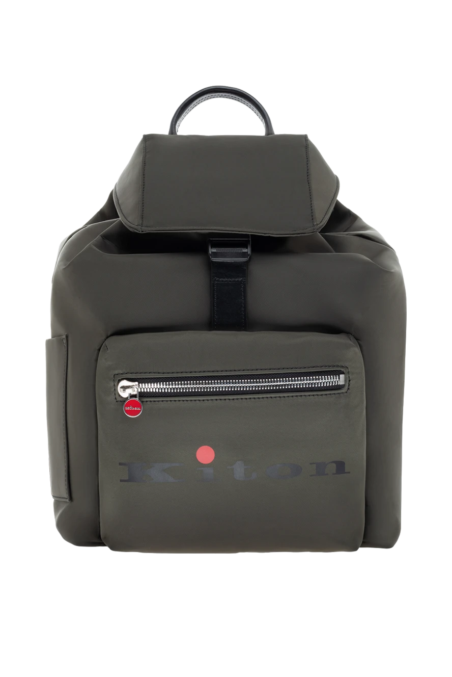 Kiton Green polyamide backpack for men - logo. polyamide. zipper, carabiner. Country of manufacture: Italy. Care: specialized cleaning - photo 1