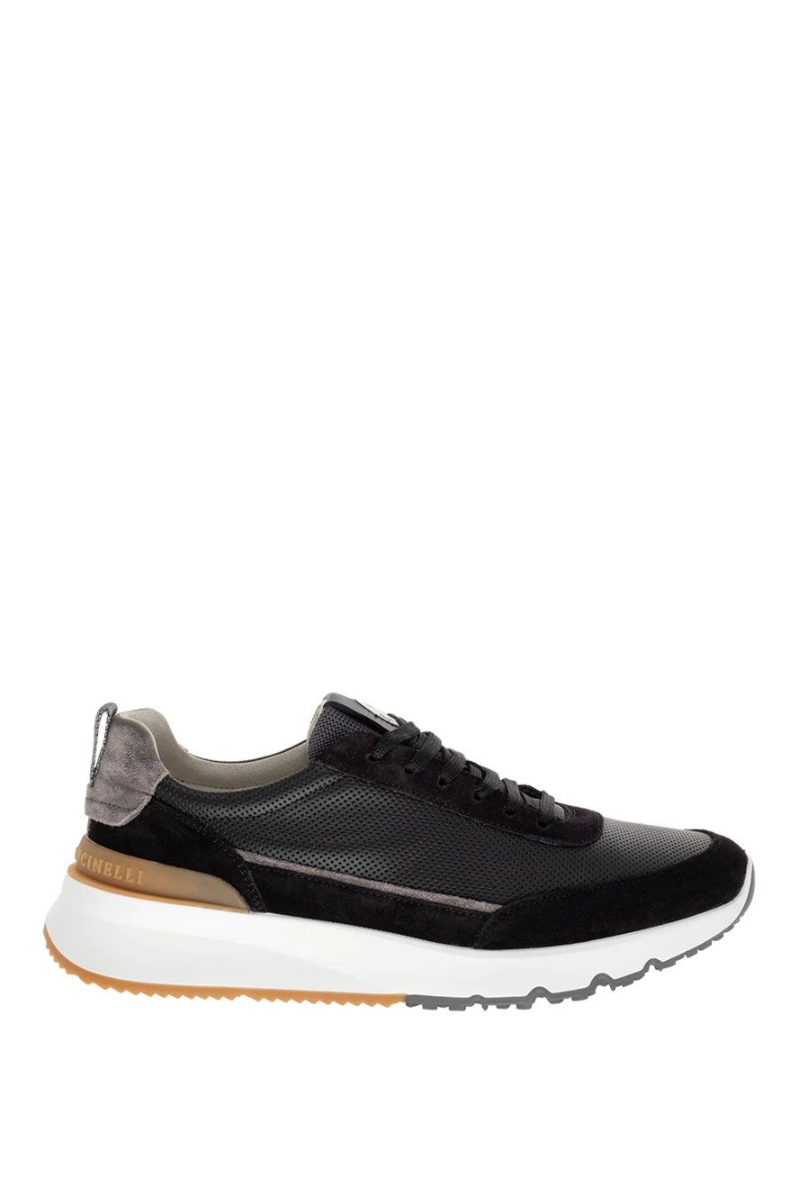 Brunello Cucinelli  Black leather and suede sneakers for men - contrast sole, perforation. 80% genuine leather, 20% suede. Closure: lace . Country of origin: Italy. Care: specialized cleaning - photo 1