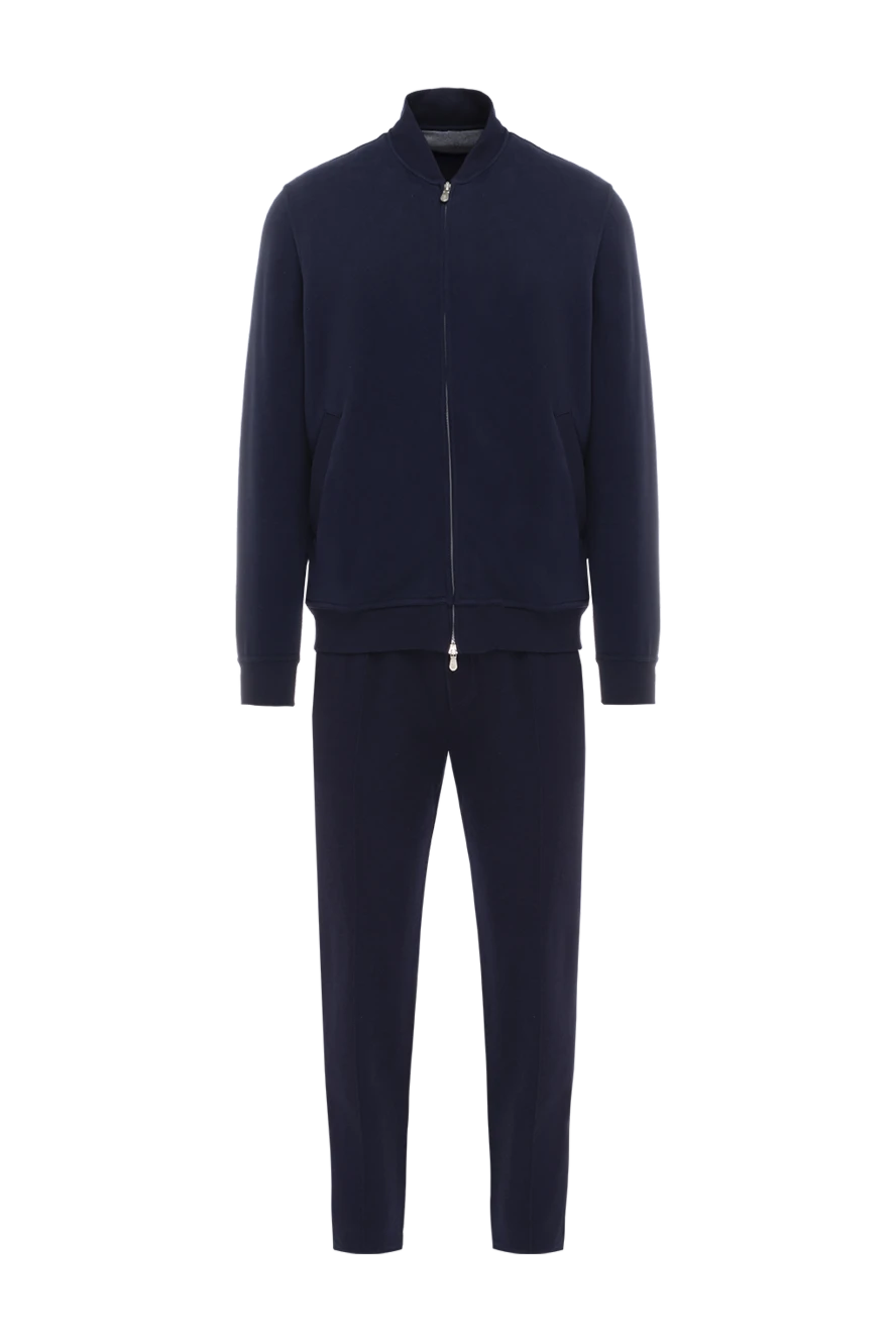 Brunello Cucinelli Dark blue cotton jersey suit with a stand-up collar
 - Hood. 93% cotton, 7% polyamide. Closure: Drawstring, zipper. Four side pockets. Country of origin: Italy. Care: specialized cleaning - photo 1