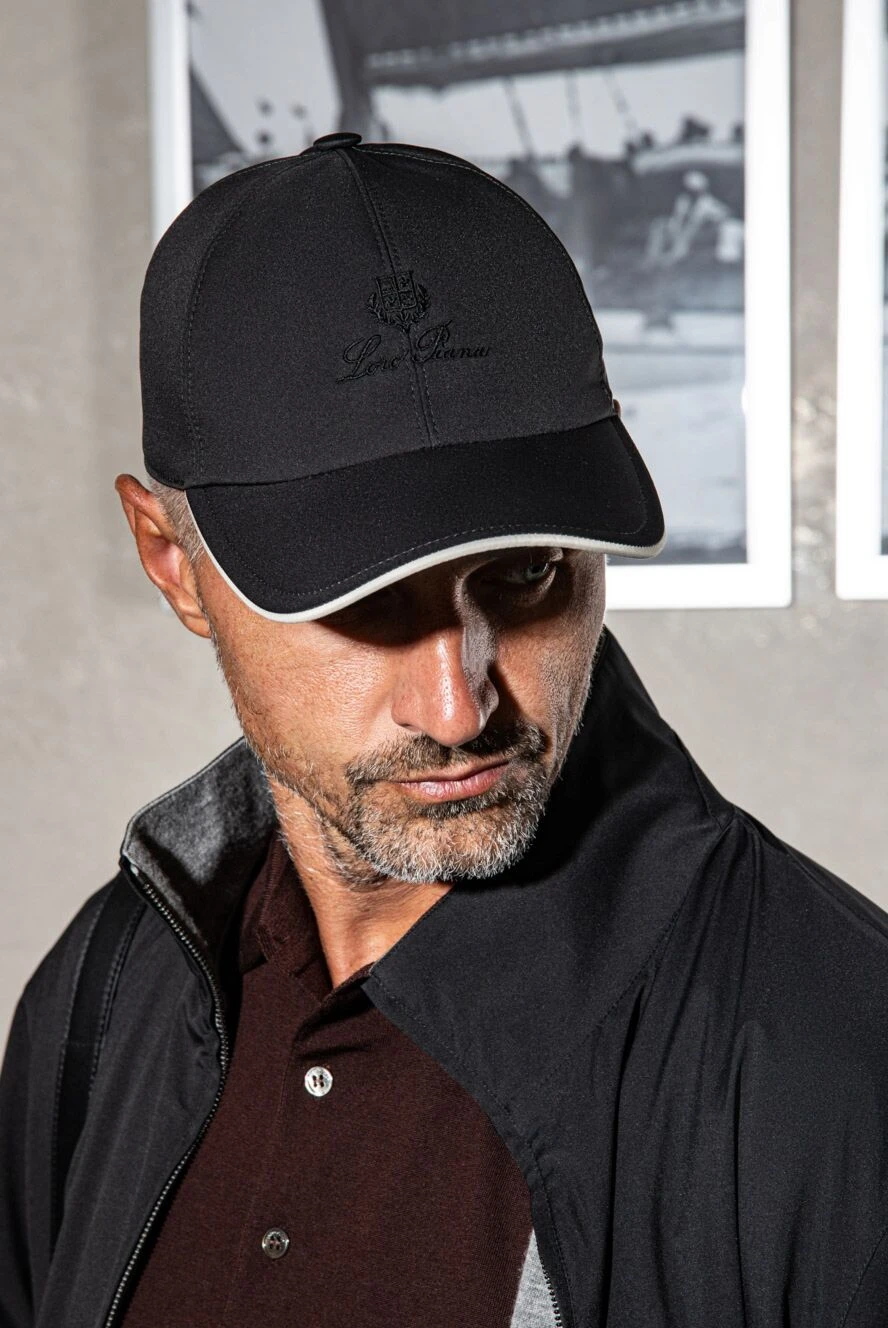Loro Piana men's baseball cap made of dark fabric with embroidery