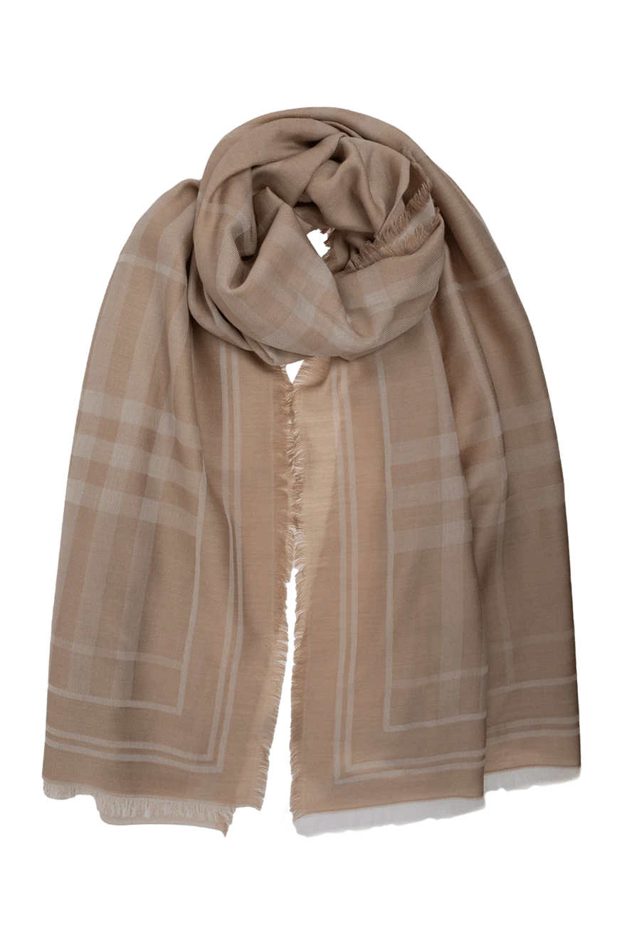 Burberry Шарф из шерсти и шелка бежевый женский из шерсти и шелка - клетчатый узор. 46% шерсть, 36% хлопок, 18% шелк. Страна производитель: Италия. Уход: специализированная чистка - фото 1