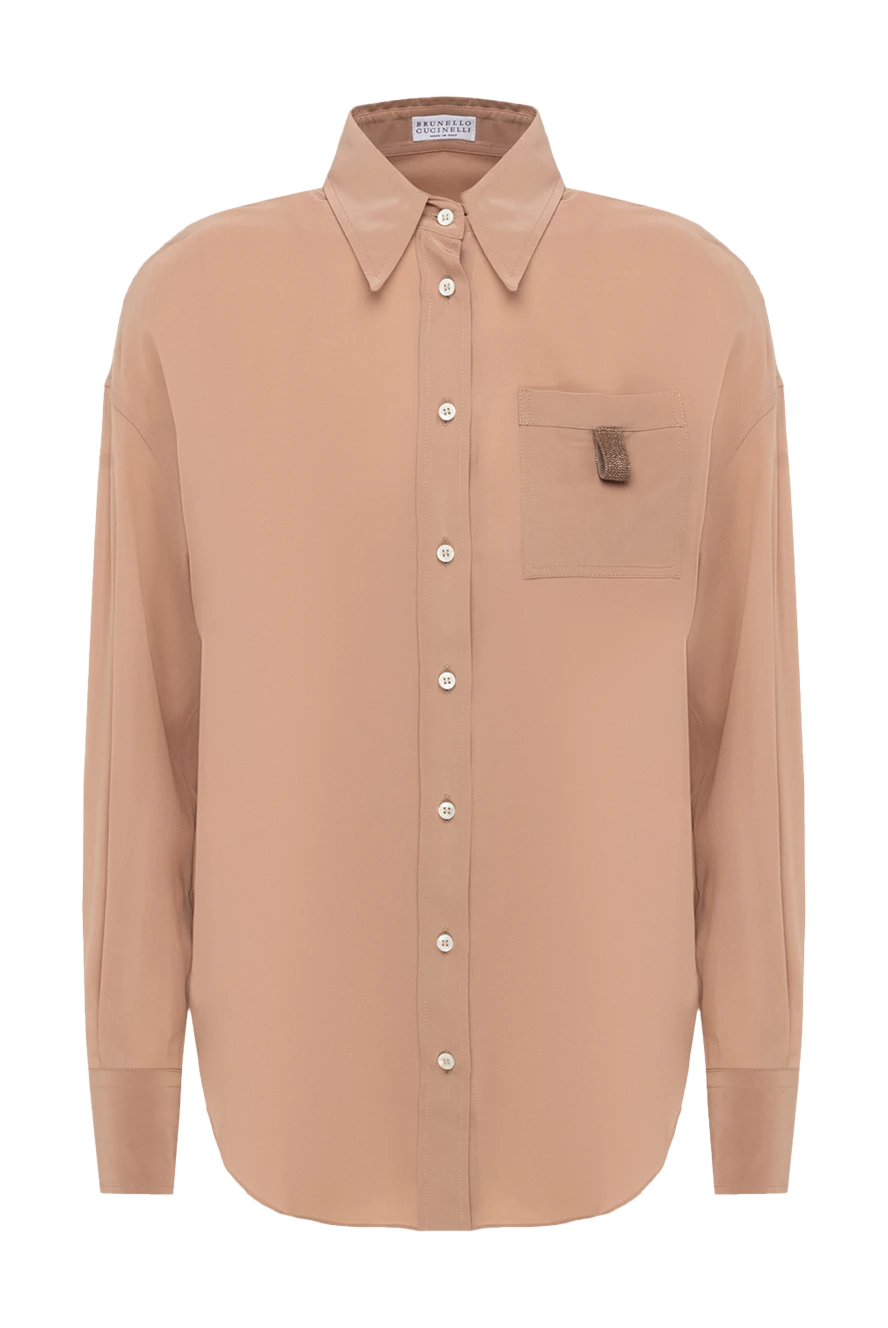 Brunello Cucinelli Бежевая шелковая рубашка с нагрудным карманом
- один нагрудный карман. пуговицы. 100% шелк . Страна производитель: Италия. Уход: специализированная чистка - фото 1