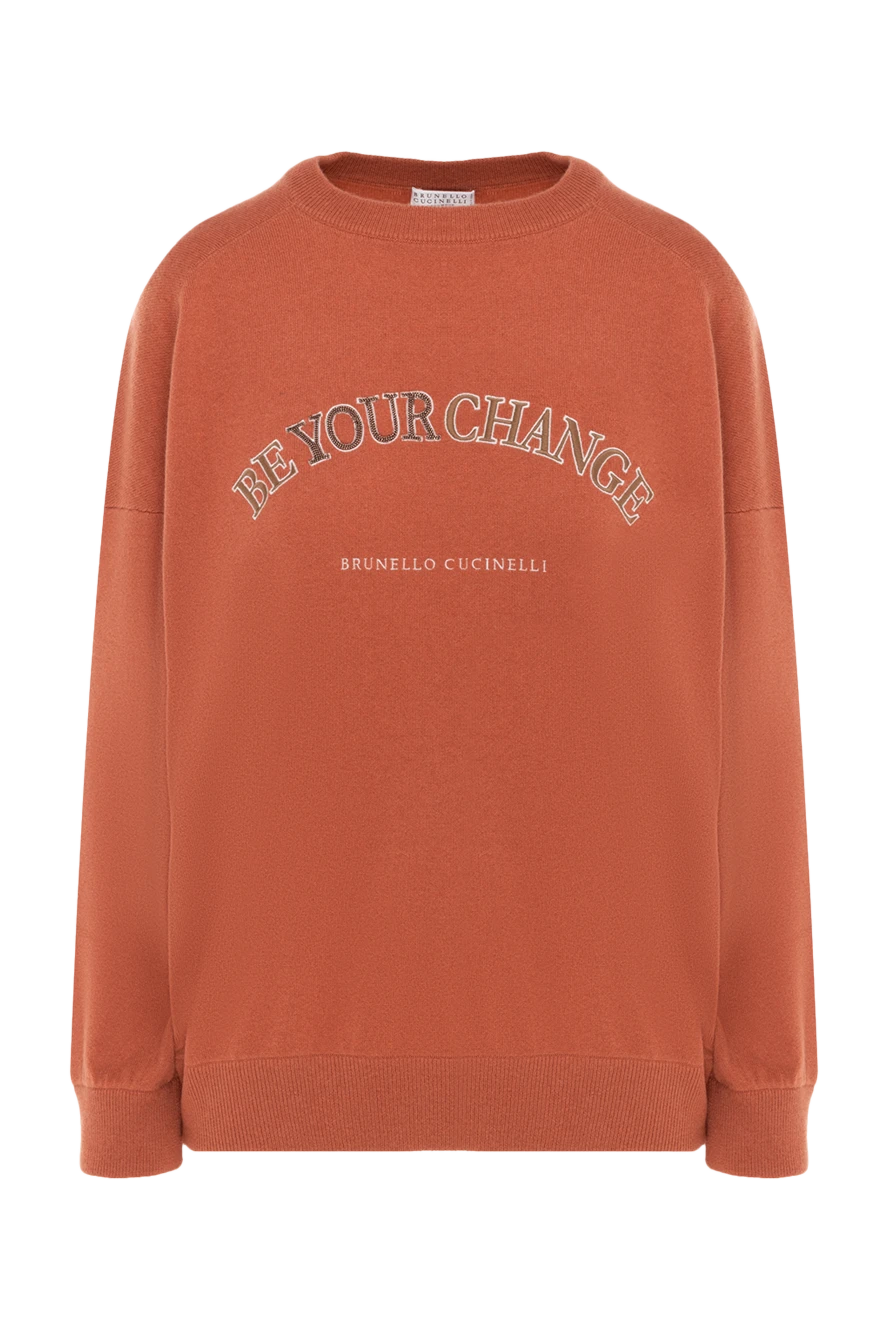 Brunello Cucinelli Orange jumper for women - inscription print. 60% wool, 30% cashmere, 10% silk. Country of origin: Italy. Care: specialized cleaning - photo 1