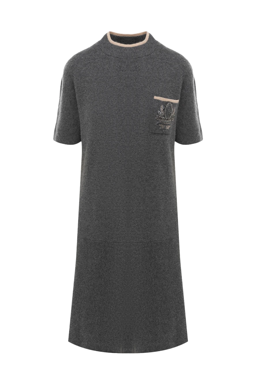 Brunello Cucinelli Платье из кашемира серое женское - контрастная полоска вокруг горловины, декоративный нагрудный карман. 100% кашемир. Страна производитель: Италия. Уход: специализированная чистка - фото 1