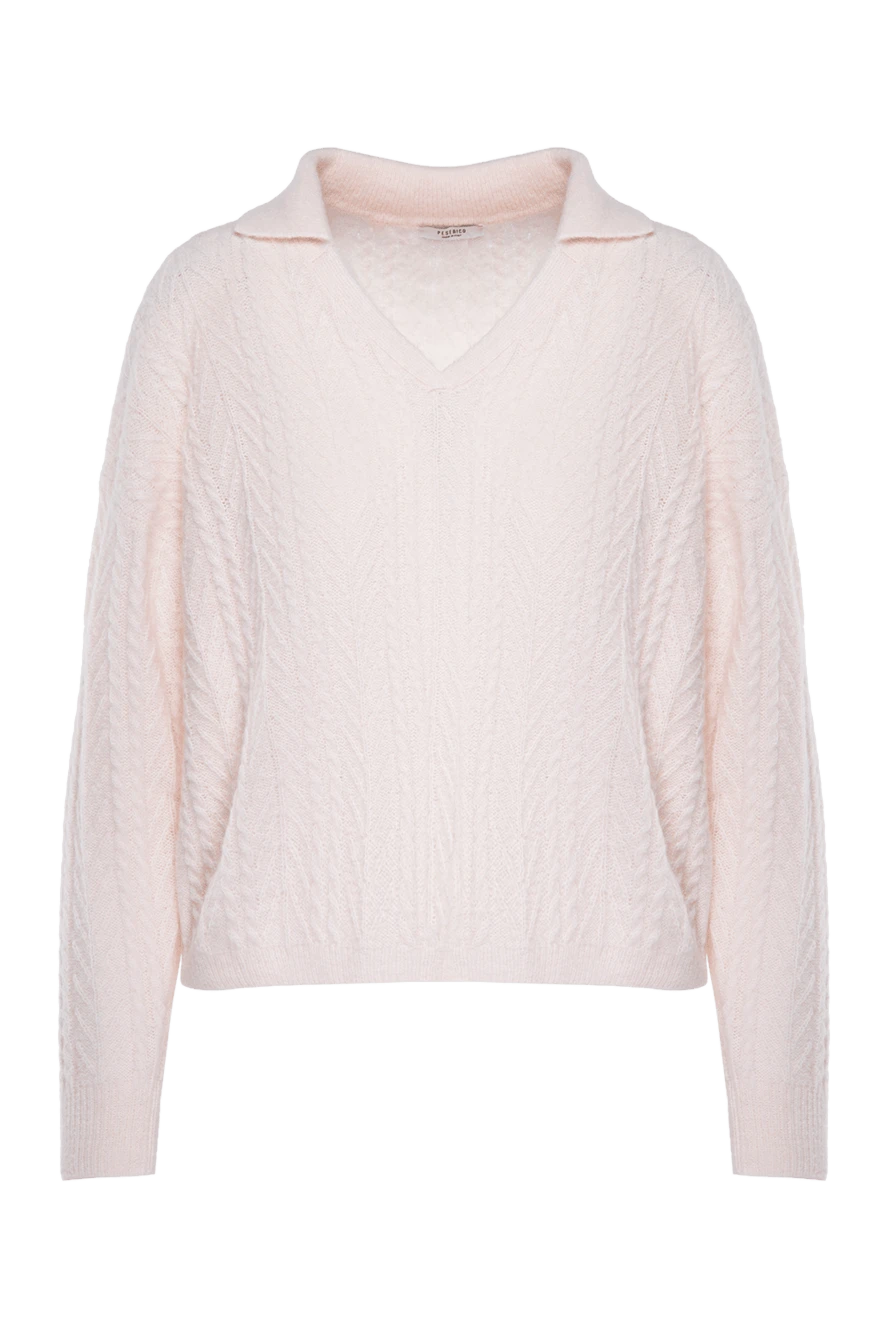 Peserico Pink jumper for women - textured knitwear, V-neck. 65% alpaca, 28% nylon, 7% wool. Country of manufacture: Italy. Care: specialized cleaning - photo 1