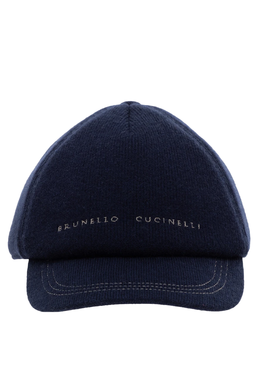Brunello Cucinelli Кепка из кашемира синяя мужская - логотип, контрастная строчка. 100% кашемир. Страна производитель: Италия. Уход: специализированная чистка - фото 1