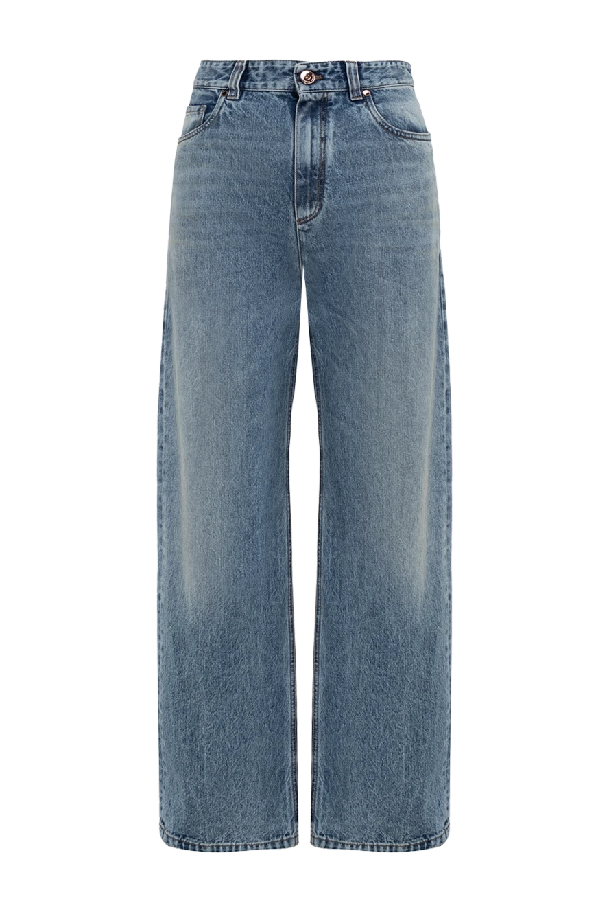 Brunello Cucinelli Әйелдерге арналған көк мақта джинсы - контрастты тігістер, тозған әсер. Қалталар: алдыңғы үш қалта, екі артқы қалта. Құрамы: 100% мақта. Бекіту: найзағай, түймелер. Шығарылған елі: Италия. Күтім: арнайы тазалау - фото 1