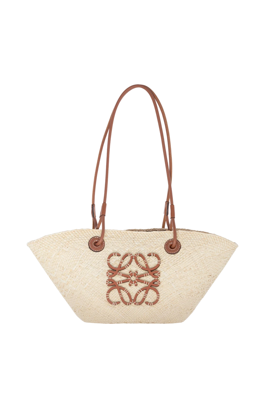 Loewe Сумка повседневная из соломки женская бежевая бежевая - Anagram. пальмовый лист, телячья кожа. Размер: 46 X 24.5 X 16 cm. Страна производитель: Испания. Уход: специализированная чистка - фото 1