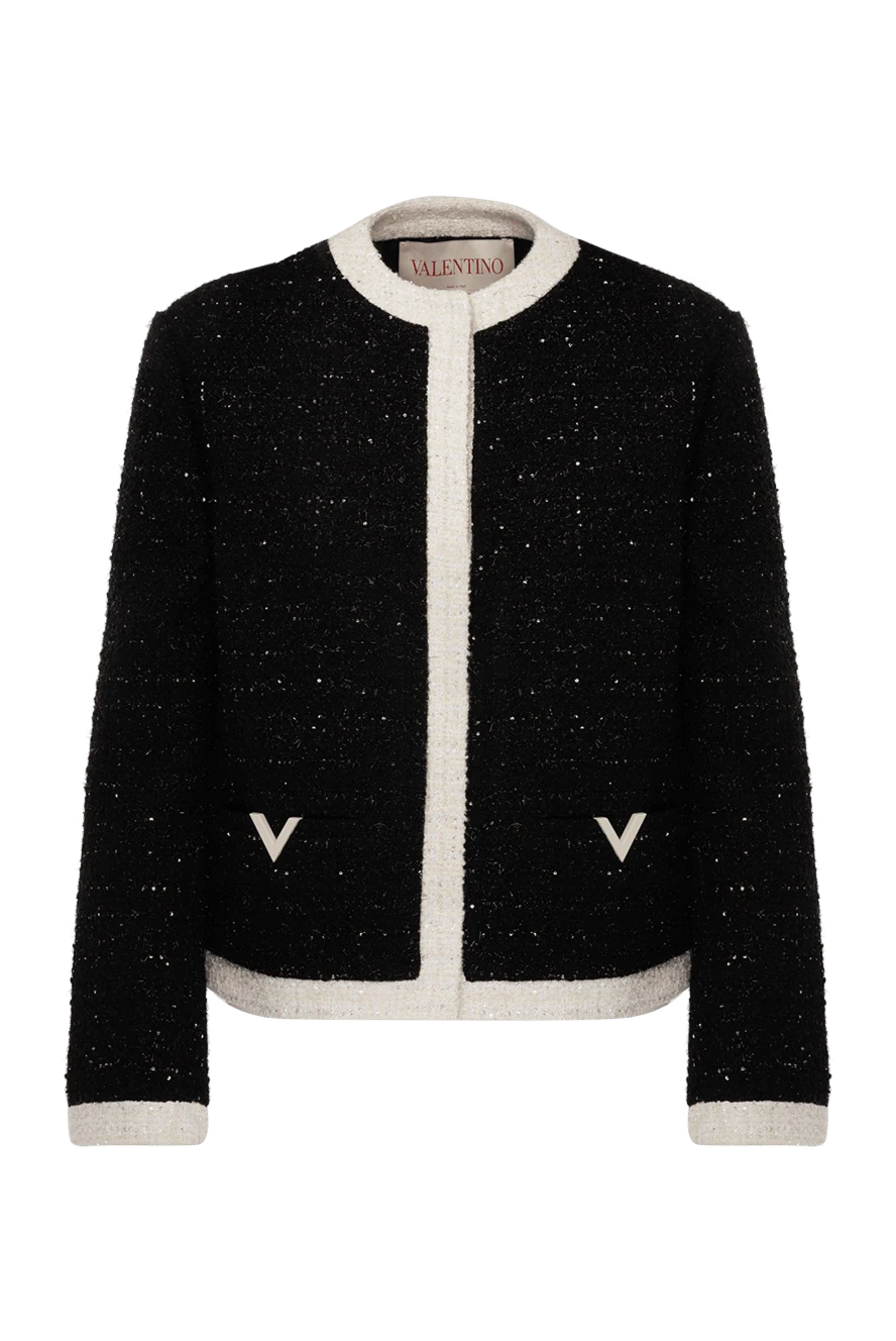 Valentino Жакет женский черный - контрастная окантовка, логотип на карманах. Cостав: 35% вискоза, 22% хлопок, 14% акриль, 13% полиамид. пуговицы. два боковых кармана. Страна производитель: Италия. Уход: специализированная чистка - фото 1