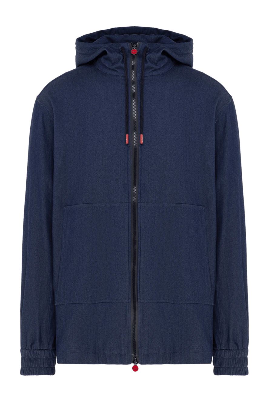 Kiton Men's sports jacket made of cotton and elastane, blue - brand logo. hood. 96% cotton, 4% elastane. zipper, drawstring. Country of manufacture: Italy. Care: specialized cleaning - photo 1