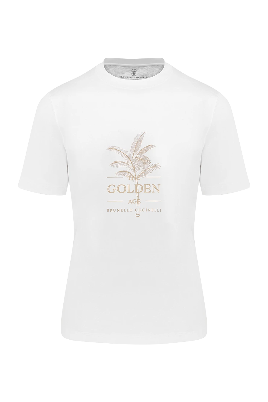 Brunello Cucinelli Men's white cotton T-shirt - brand logo. 100% cotton. Country of manufacture: Italy. Care: specialized cleaning - photo 1