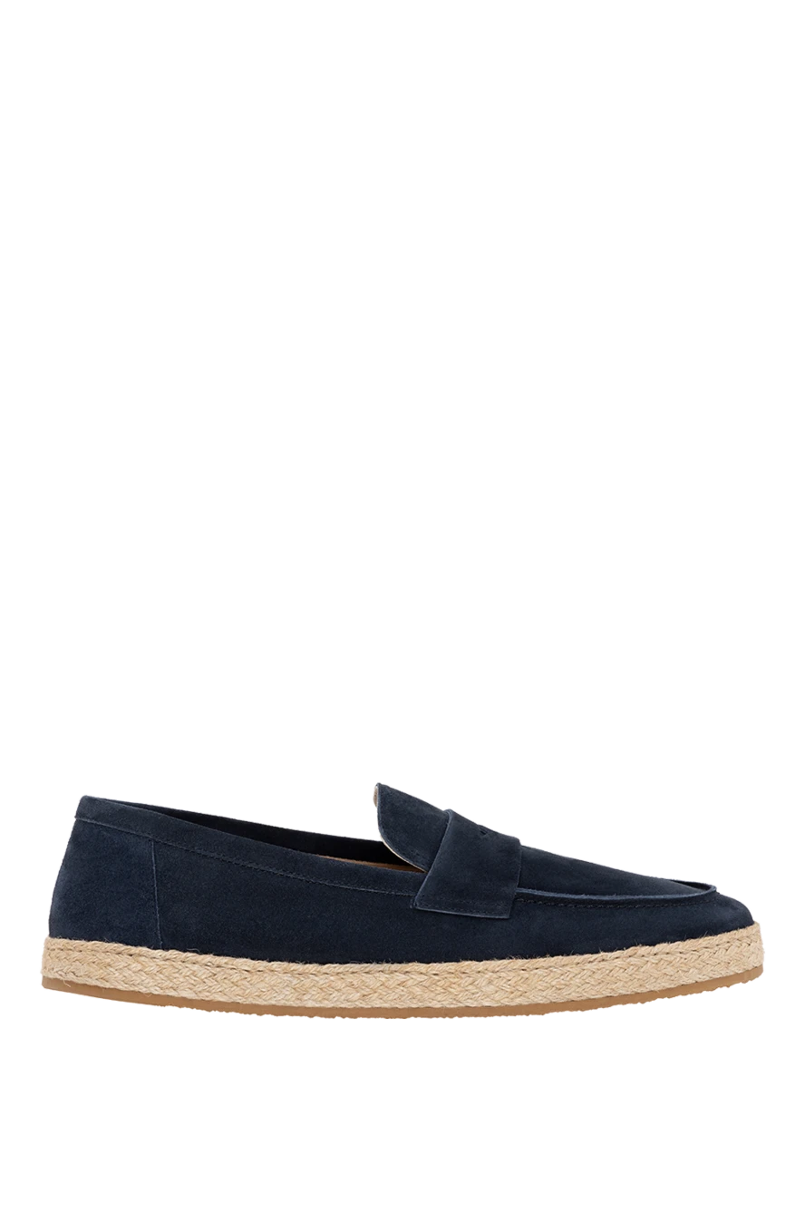 Brunello Cucinelli Blue suede loafers for men - weaving on the sole. 100% natural suede. Country of manufacture: Italy. Care: specialized cleaning - photo 1