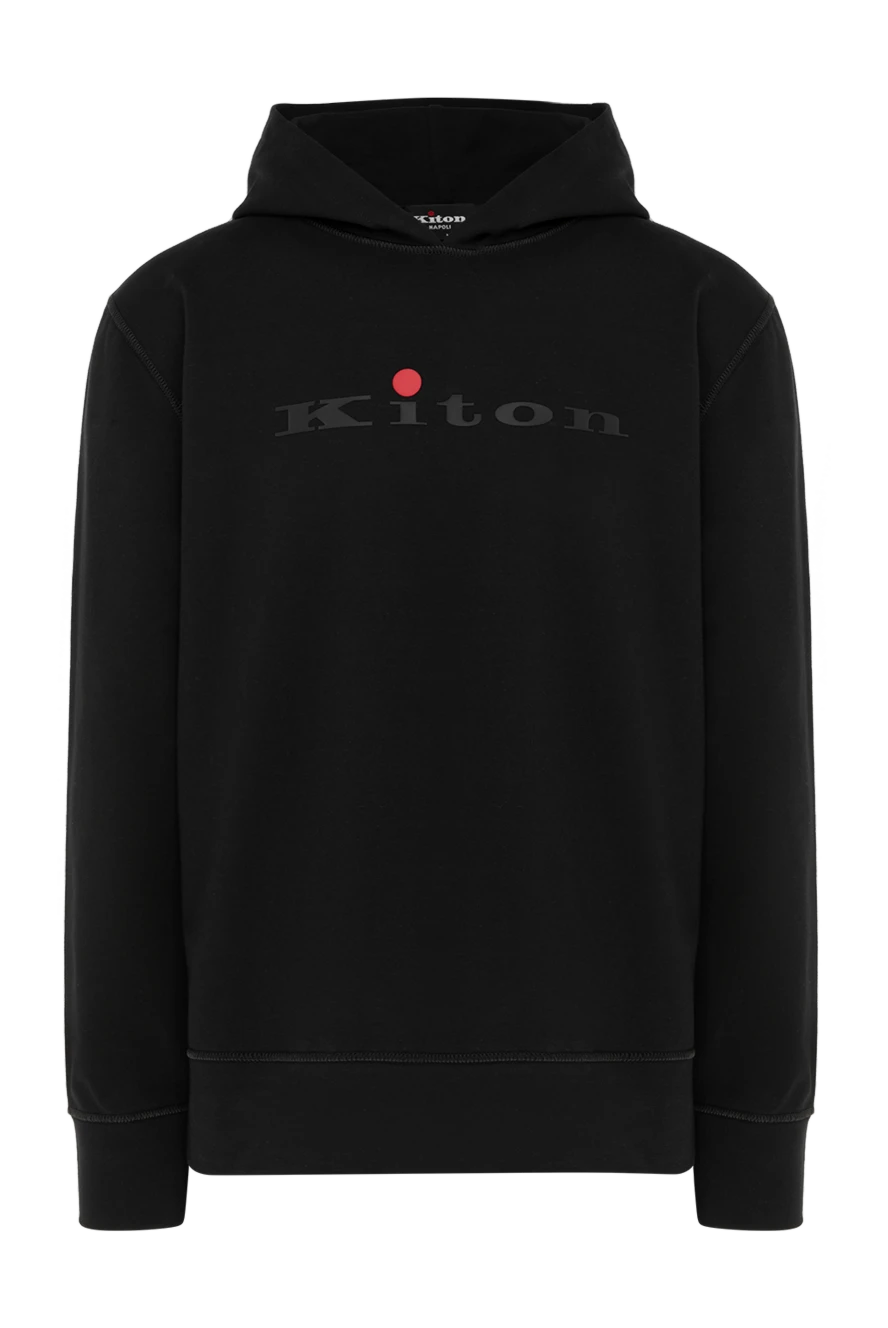 Kiton Худи из хлопка и эластана мужское черное - логотип бренда. капюшон. 89% хлопок, 11% эластан. Страна производитель: Италия. Уход: специализированная чистка - фото 1