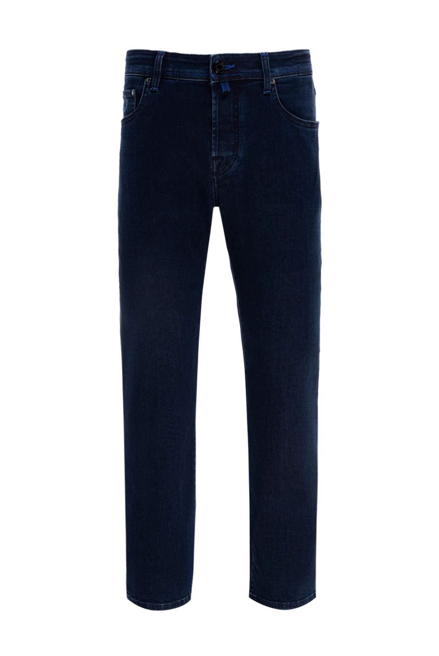 Jacob Cohen Dark blue men's jeans with soft abrasions and a straight cut - 81% cotton, 11% lyocell, 8% elastane. zipper, button. two side, two back pockets. Country of manufacture: Italy. Care: specialized cleaning - photo 1