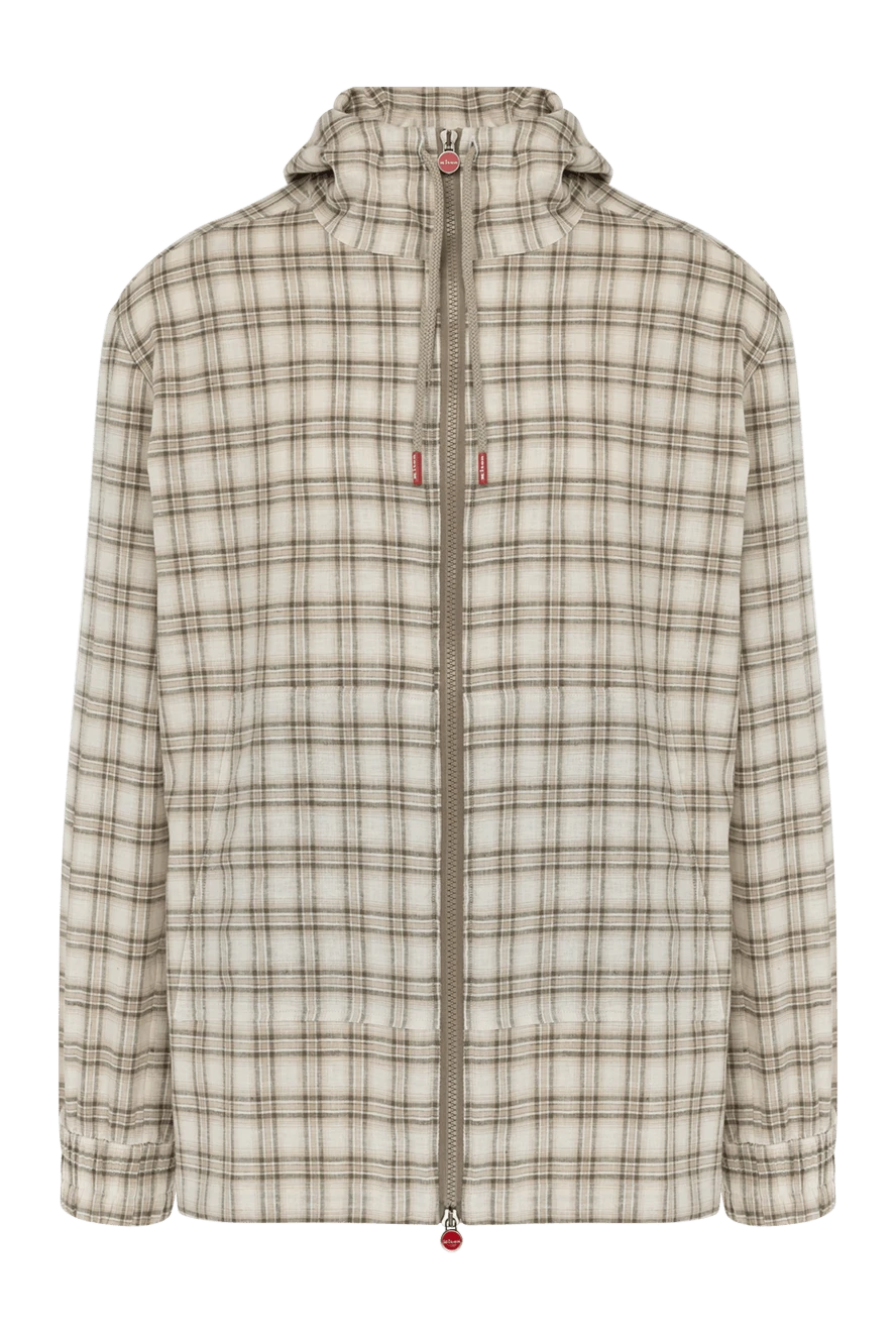 Kiton Men's beige sports jacket - check pattern. hood. 87% linen, 8% elastane, 5% polyester. zipper, drawstring. two side pockets. Country of manufacture: Italy. Care: specialized cleaning - photo 1