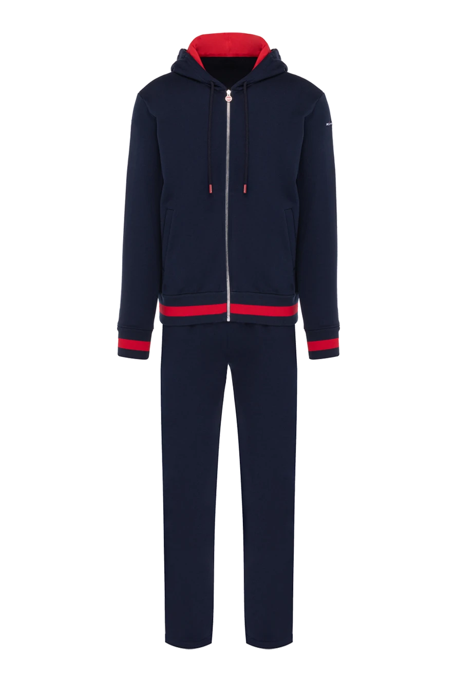 Kiton Men's blue walking suit made of cotton - red border. 100% cotton. Closure: zipper. two side pockets. Country of manufacture: Italy. Care: specialized cleaning - photo 1