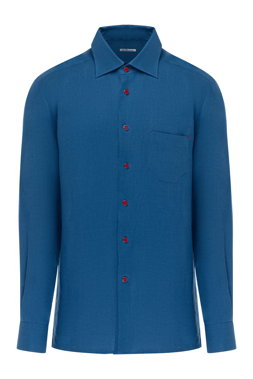 Kiton Men's blue linen shirt - brand logo. 100% linen. buttons . one chest pocket. Country of manufacture: Italy. Care: specialized cleaning - photo 1