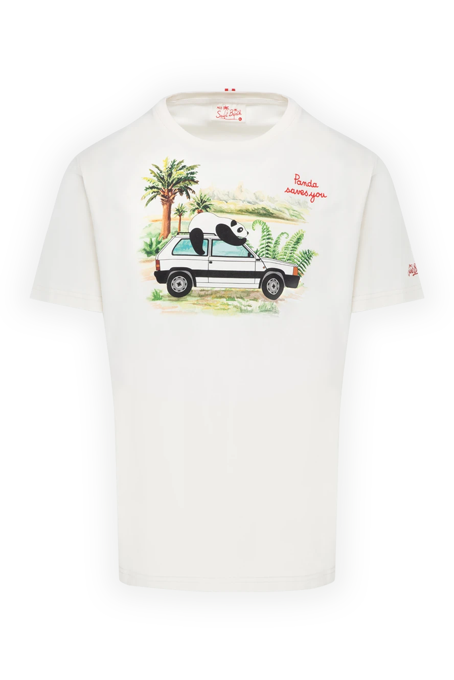 MC2 Saint Barth White cotton T-shirt for men - Decor: panda pattern, brand logo. Composition: 100% cotton. Pockets: one chest pocket. Country of manufacture: Italy. Care: specialized cleaning - photo 1