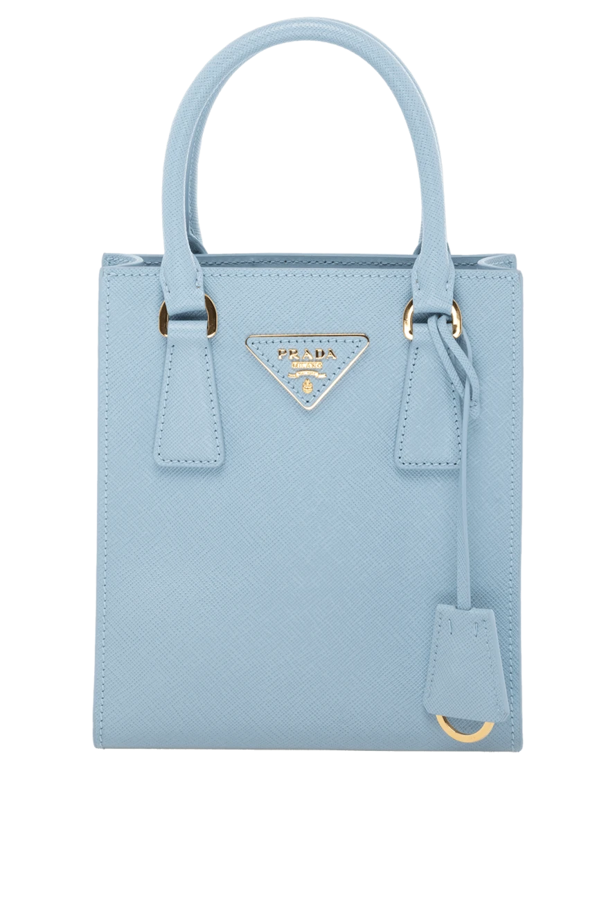 Prada Сумка из натуральной кожи голубая женская голубая - логотип бренда, подвеска с брелоком. 100% натуральная кожа. молния. . Страна производитель: Италия . Уход: специализированная чистка - фото 1