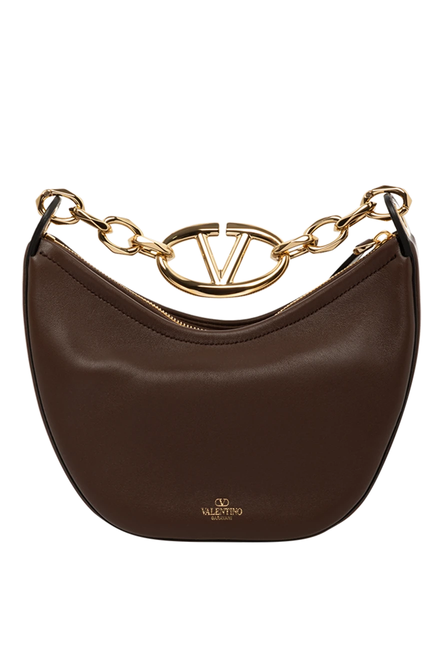 Valentino Women's brown bag made of genuine leather - brand logo. 100% genuine leather. Closure: zipper. Country of origin: Italy. Care: specialized cleaning - photo 1