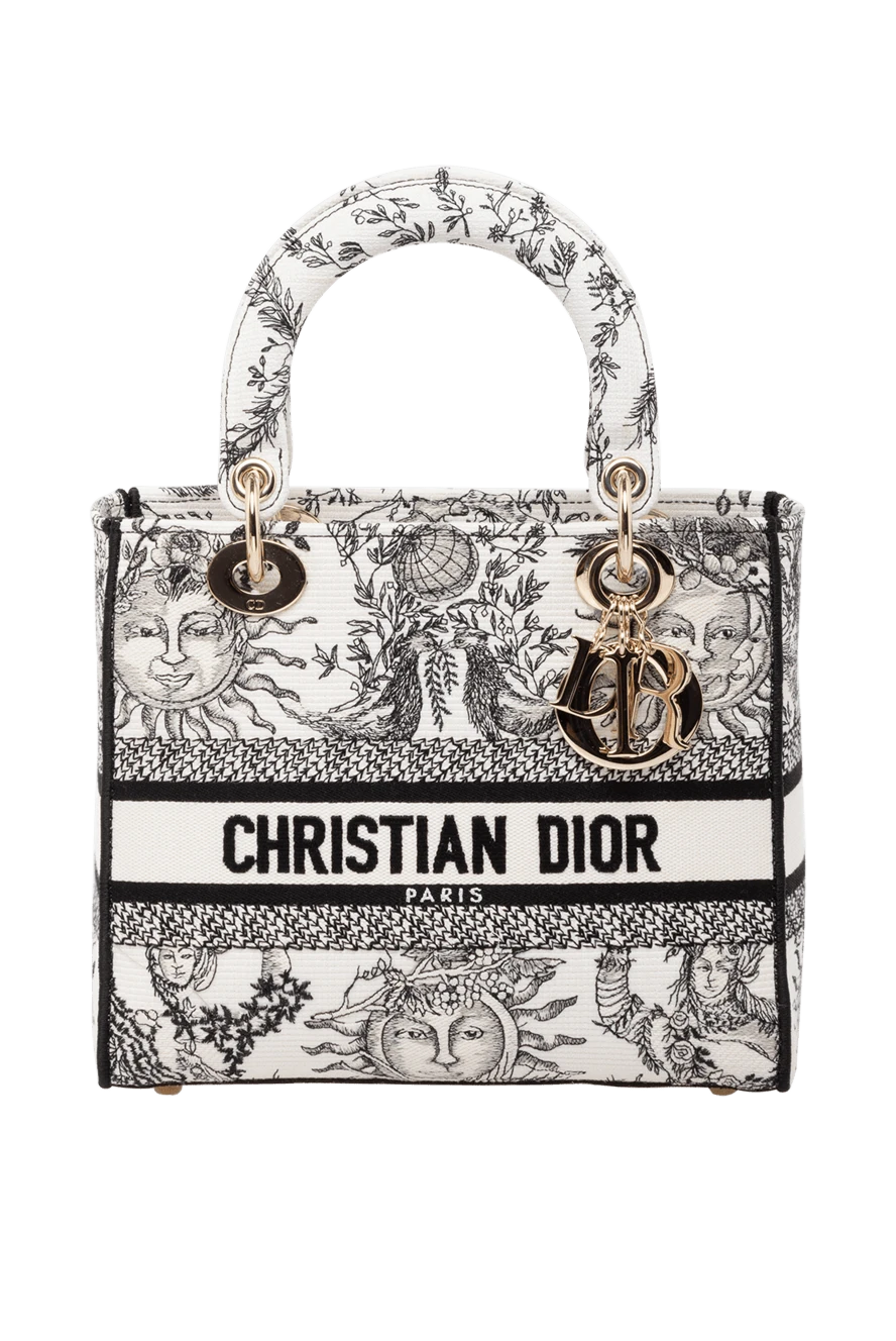 Dior White women's bag made of textile. - embroidery, Dior pendants. 100% cotton. Dimensions: 24 x 20 x 12 cm. Handle length 32cm. Country of origin: Italy. Care: specialized cleaning - photo 1