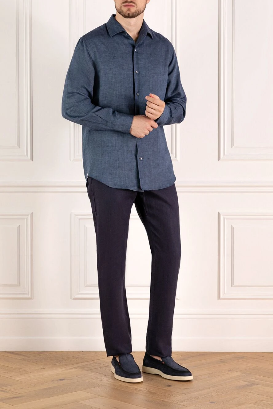 Loro piana デニムブルー ダンガリー　長袖シャツ Loro Piana men's blue linen shirt with patch pocket 179667 — Buy