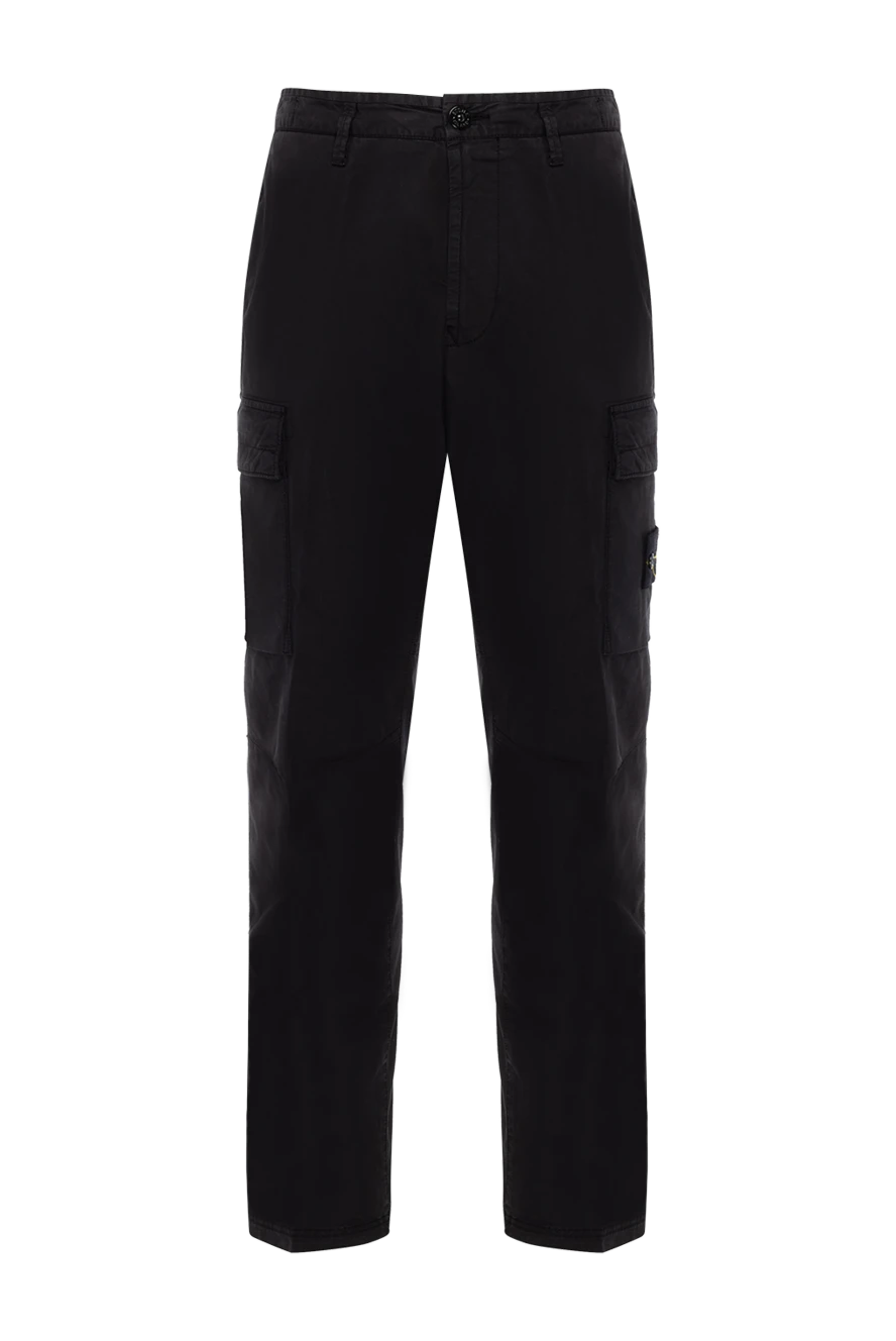 Stone Island Men's black cotton trousers with logo - 97% cotton, 3% elastane. zipper, button. two side, two back, two leg pockets. Country of manufacture: Italy. Care: specialized cleaning - photo 1