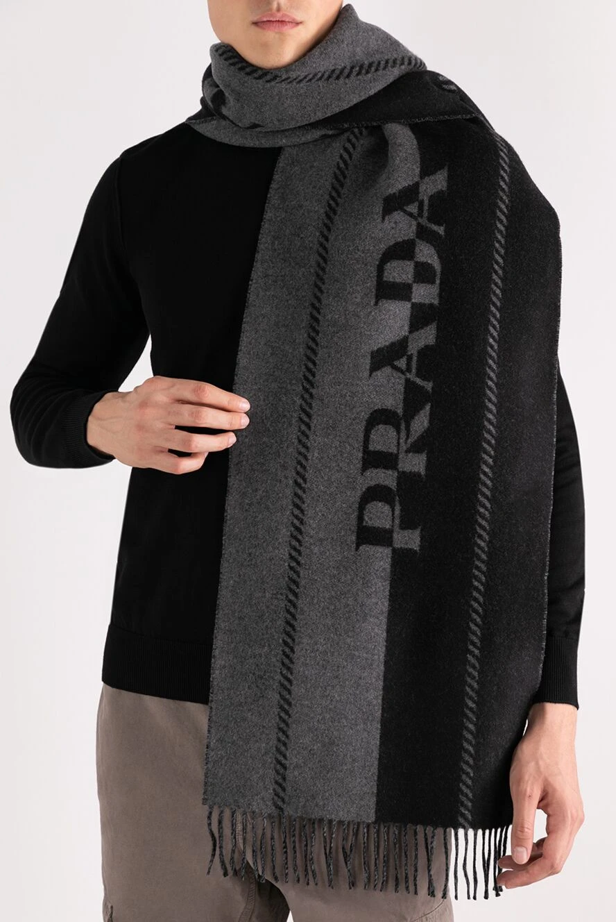 Prada gray woolen scarf with logo for men 180621 — Buy in Almaty
