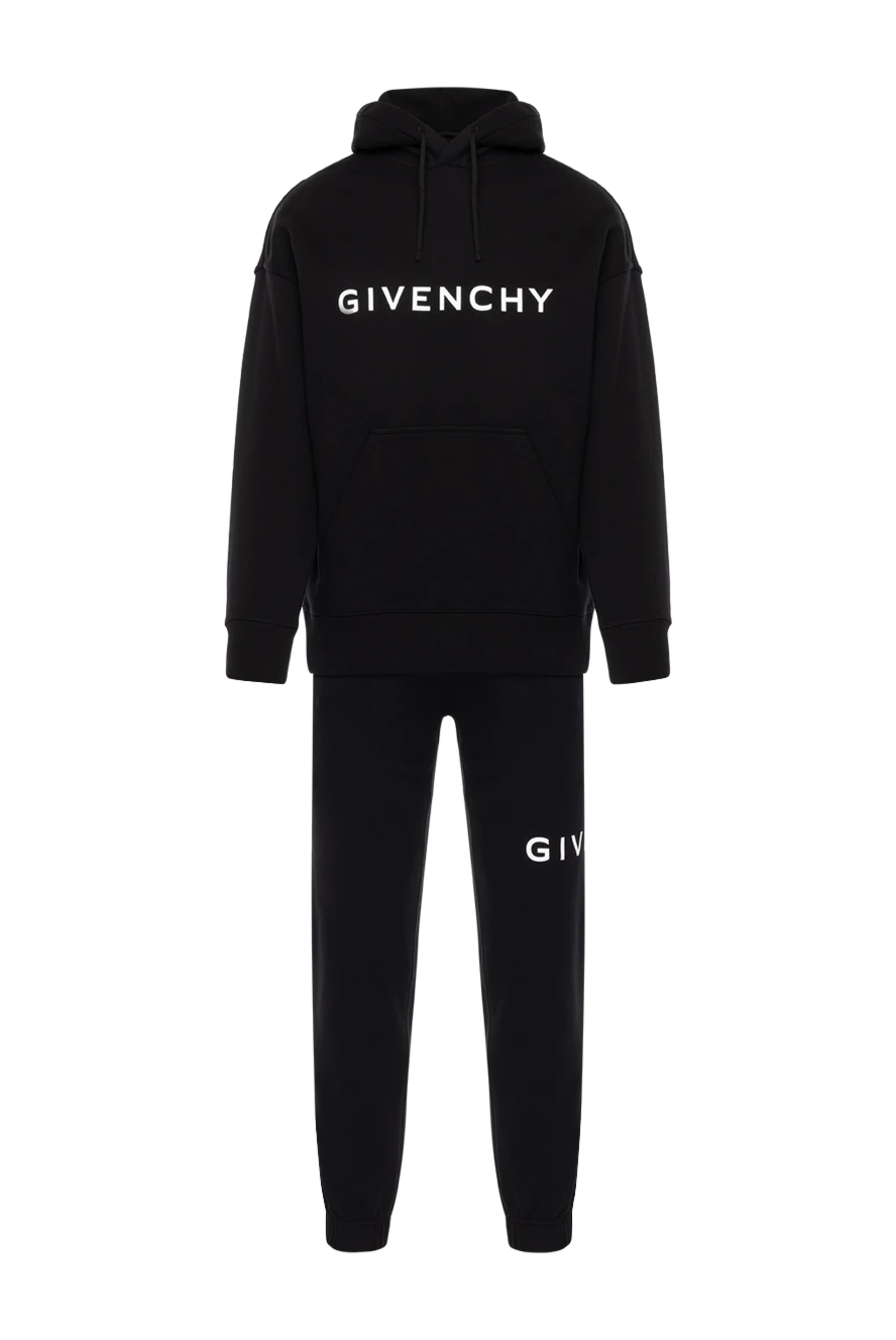 Givenchy Men's black walking suit with hood - brand logo on the chest and on the leg. 100% cotton. zipper, drawstring. two side pockets. Country of manufacture: Italy. Care: specialized cleaning - photo 1