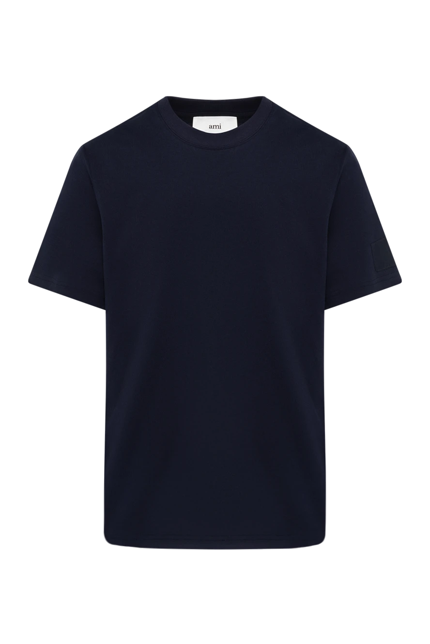 Ami Men's blue T-shirt with logo - Decor: brand logo. Composition: 100% cotton. Country of manufacture: Italy. Care: specialized cleaning - photo 1