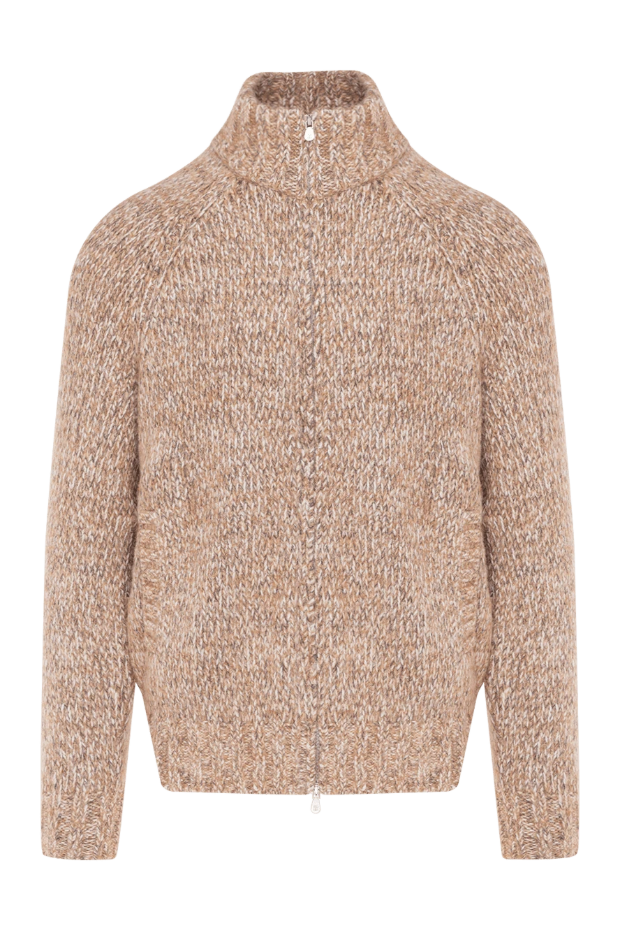 Brunello Cucinelli Кардиган мужской бежевый теплый  - 29% альпака, 23% хлопок, 20% полиамид, 13% шерсть. молния. Страна производитель: Италия. Уход: специализированная чистка - фото 1