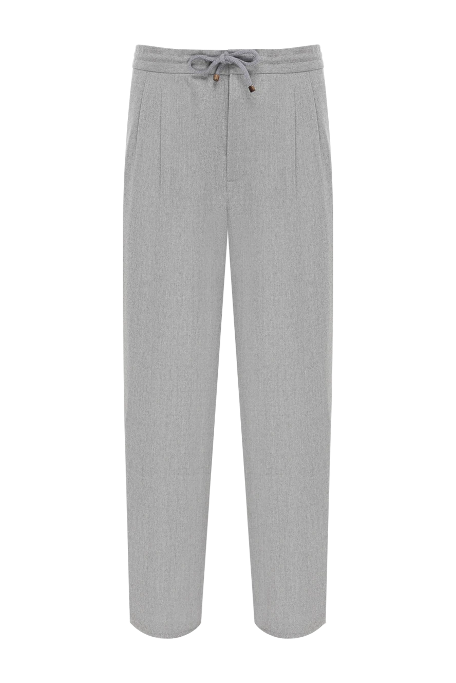 Brunello Cucinelli Брюки мужские серые на завязке из шерсти - защипы. 100% шерсть. кулиска, молния. два боковых кармана, два задних кармана. Страна производитель: Италия. Уход: специализированная чистка - фото 1